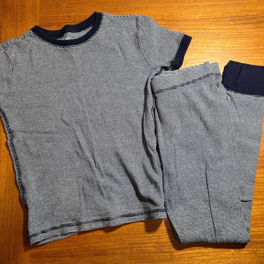 Gap Kids Pinstripe Short Sleeve Pajama Set Navy Blue White 10